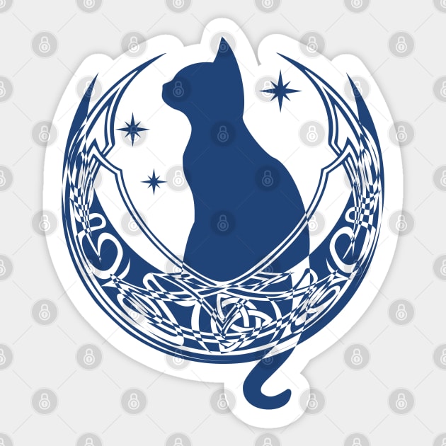 Blue Celtic Moon Cat Stars Sticker by DepicSpirit